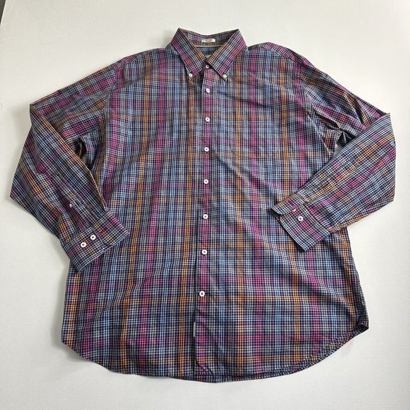 Peter Millar Button Down Shirt‎ Longsleeve Men Black Checkered Purple Orange XL - Picture 1 of 9